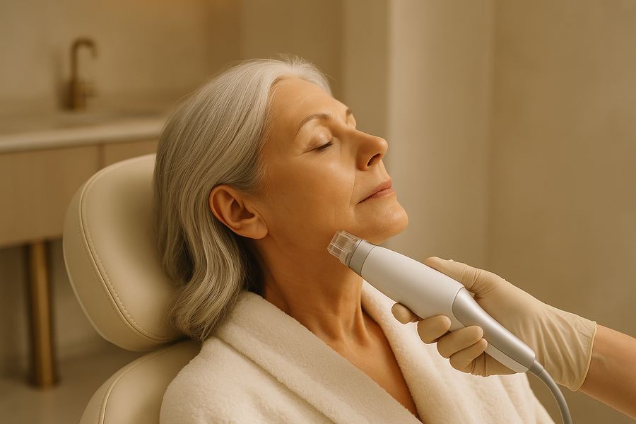 Patient receiving radiofrequency microneedling at Balance Skin & Wellness Institute