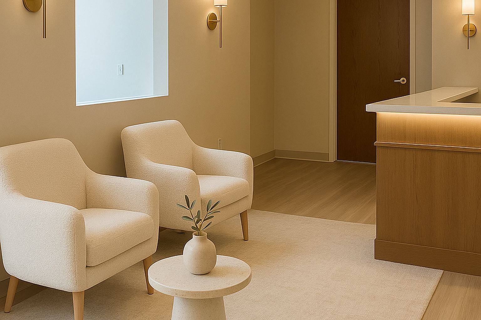 Waiting area and reception at Balance Skin & Wellness Institute