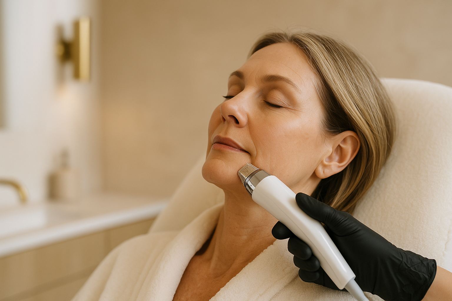 Radiofrequency microneedling treatment along the jawline at Balance Skin & Wellness Institute